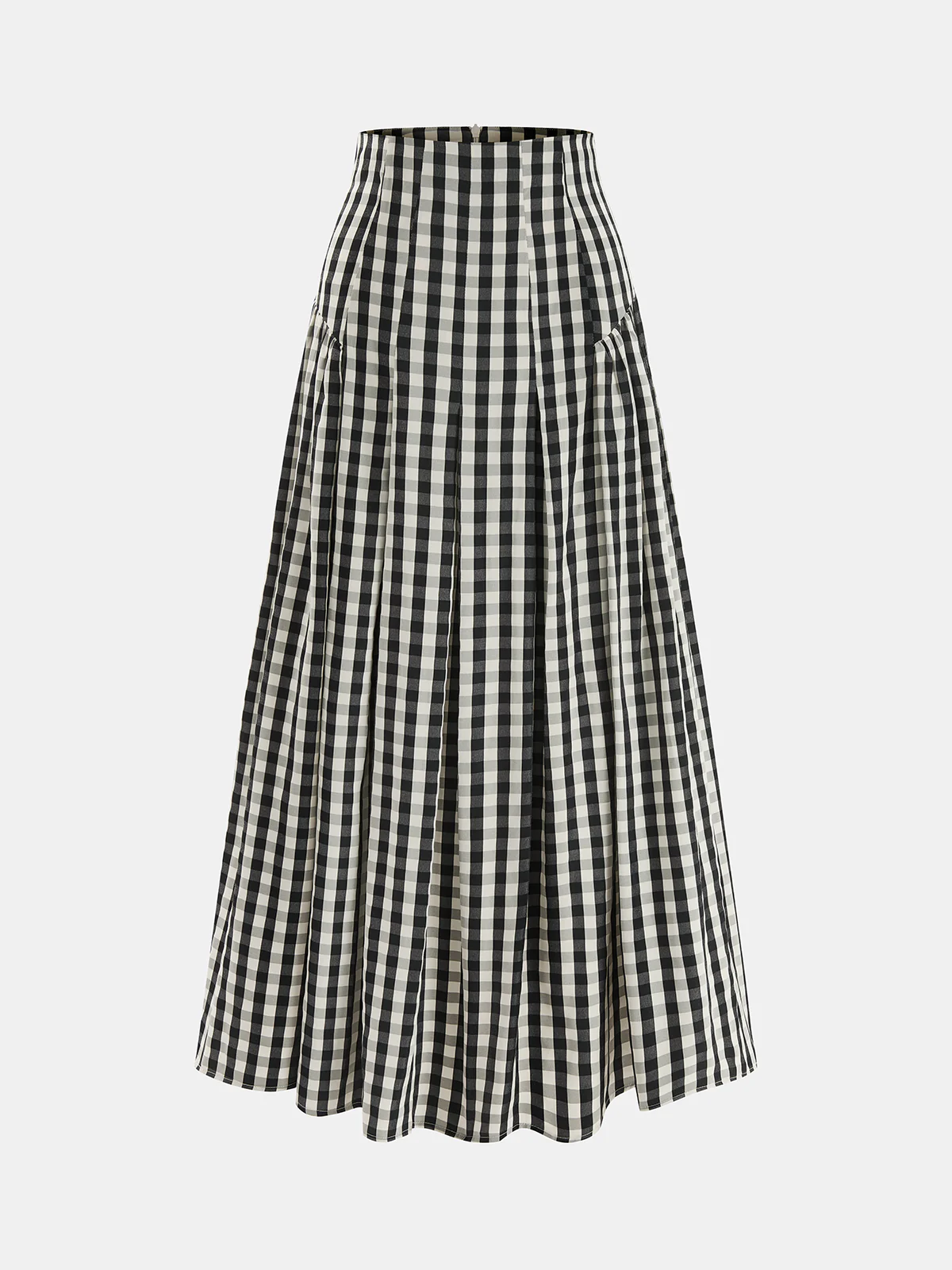 Gingham High-Waisted Pleated Midi Skirt