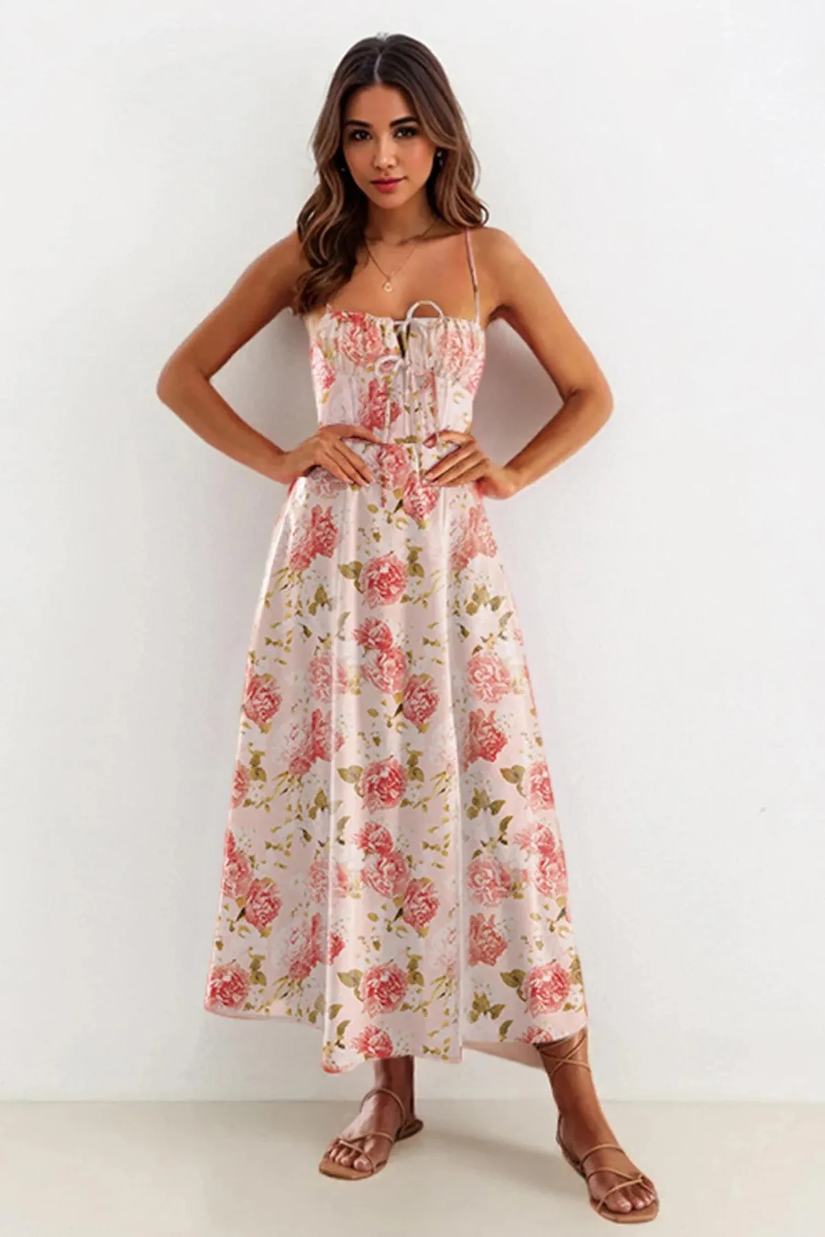 Lovely Spaghetti Strap Tie-Up High Split Maxi Dress