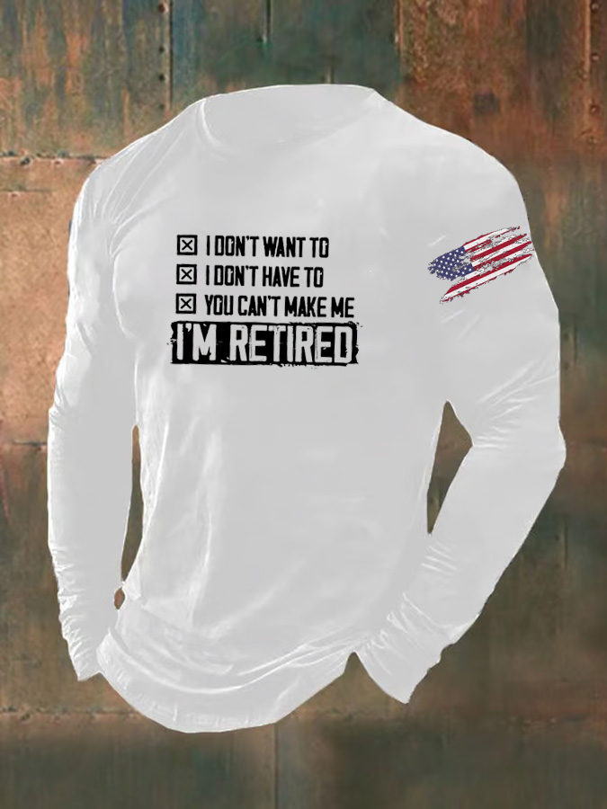 Men's I'M Retired Pattern Long Sleeve 100% Cotton T-Shirt