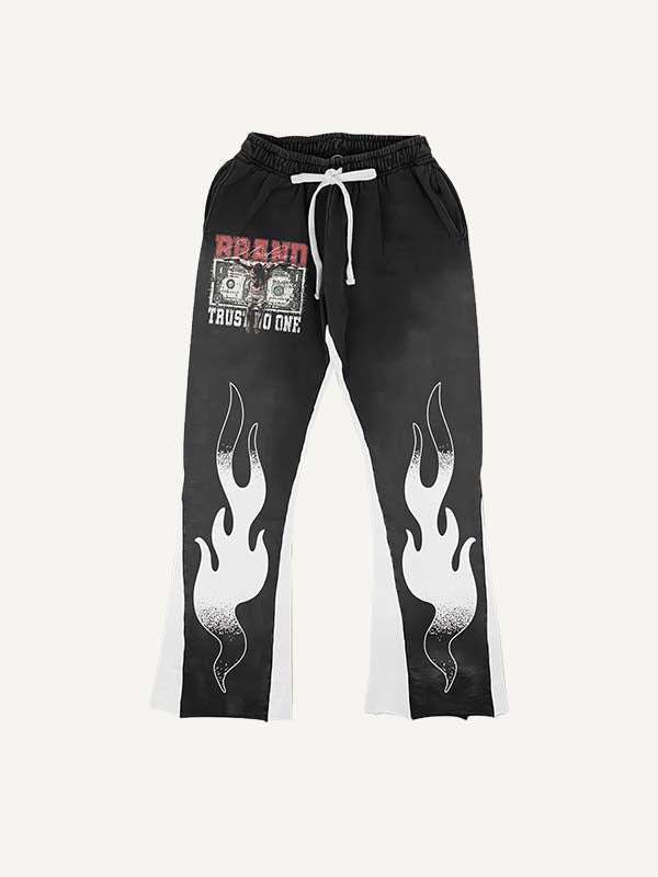 Colorblock Figure&Money&Fire&Letter Faux Decal Print Elastic Waist Pants