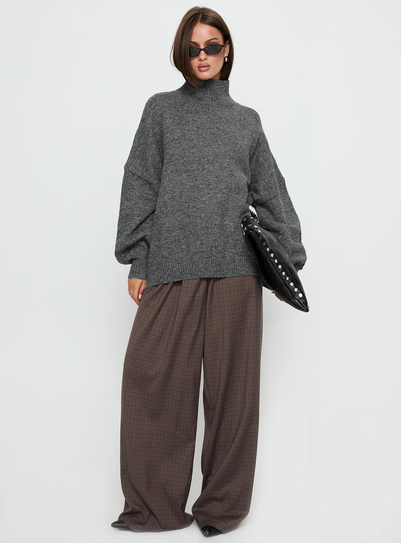 Patrizia Funnel Neck Knit Sweater Grey