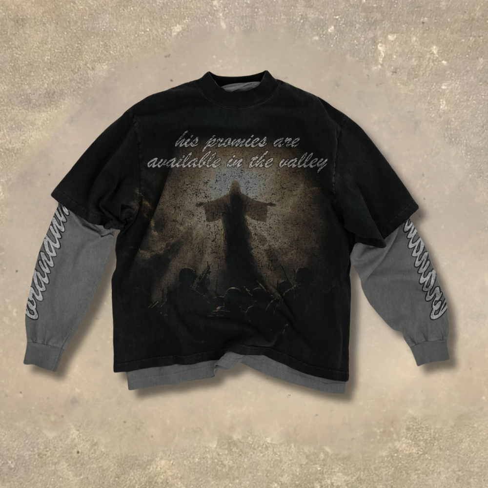 Dark Religious His Promises Layered Fake Two-Piece Shirt