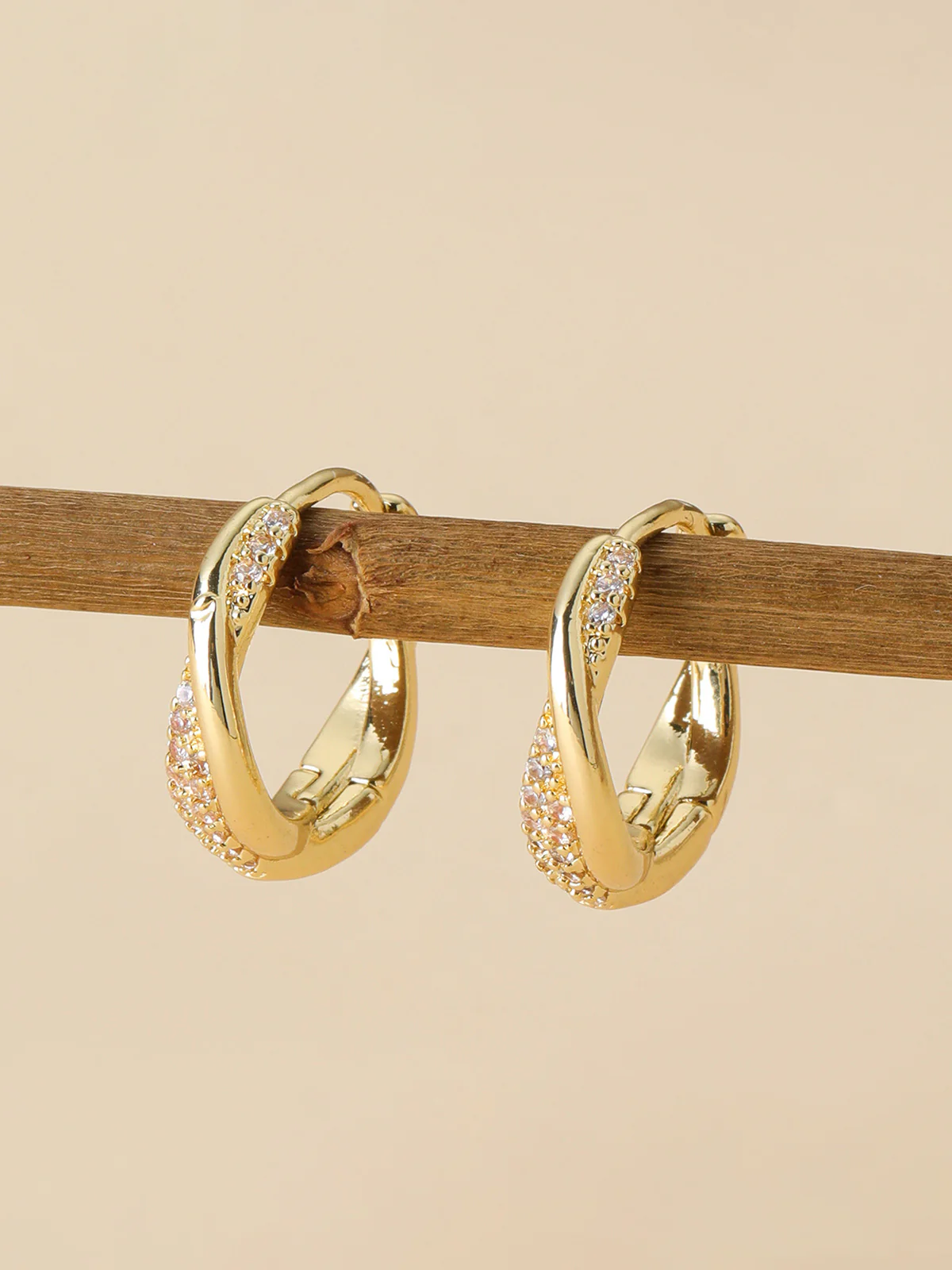 Zircon Accent Twisted Hoop Earrings