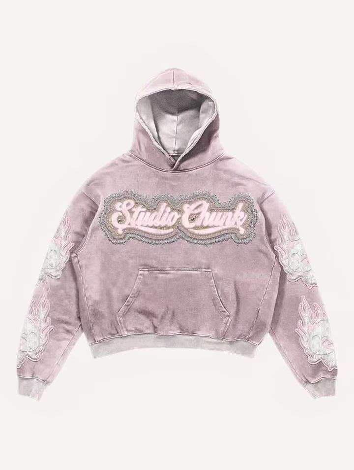 Graphic Faux Decal Print Slant Pockets Hoodie