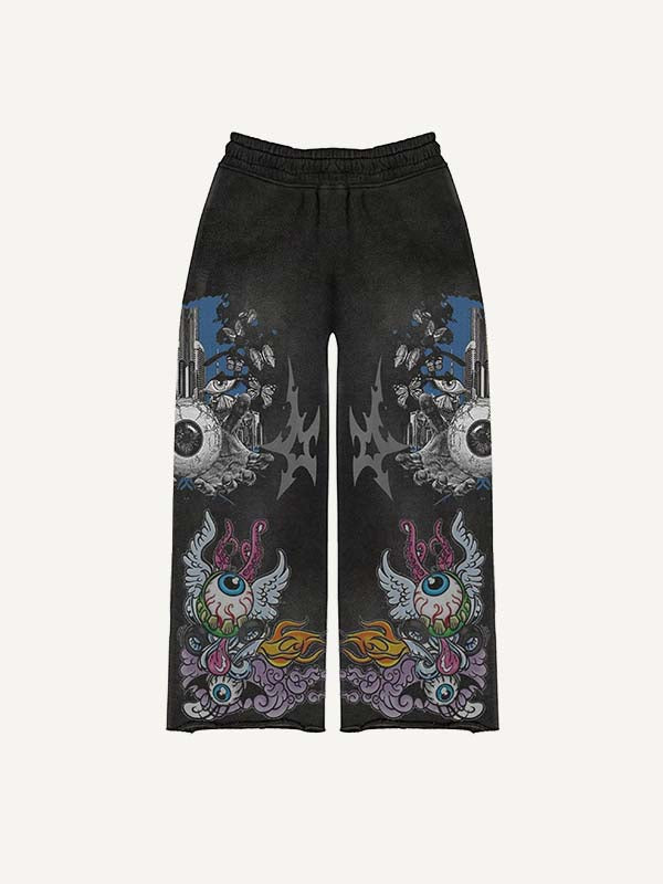 Eyeball&Wing&Butterfly&Graphic Print Elastic Waist Pants