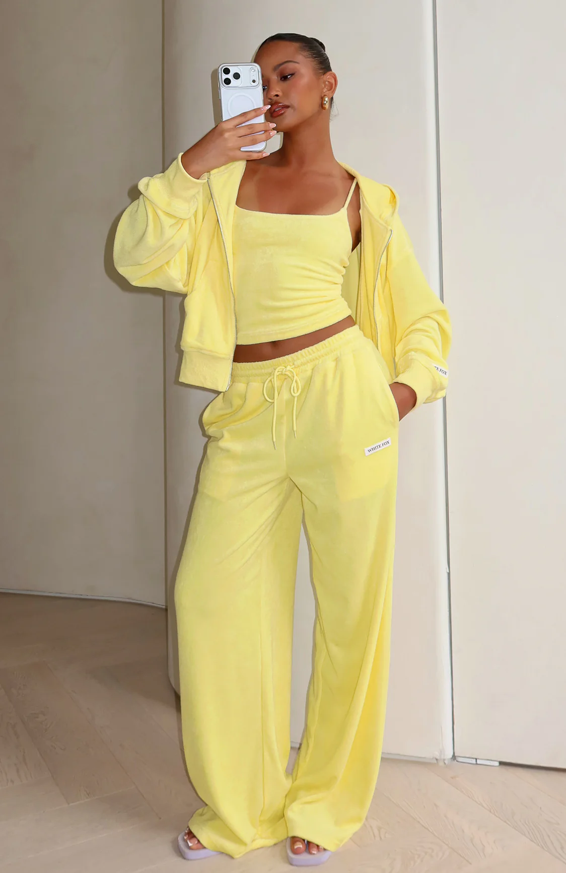 Causing Commotion Terry Wide Leg Sweatpants Lemon