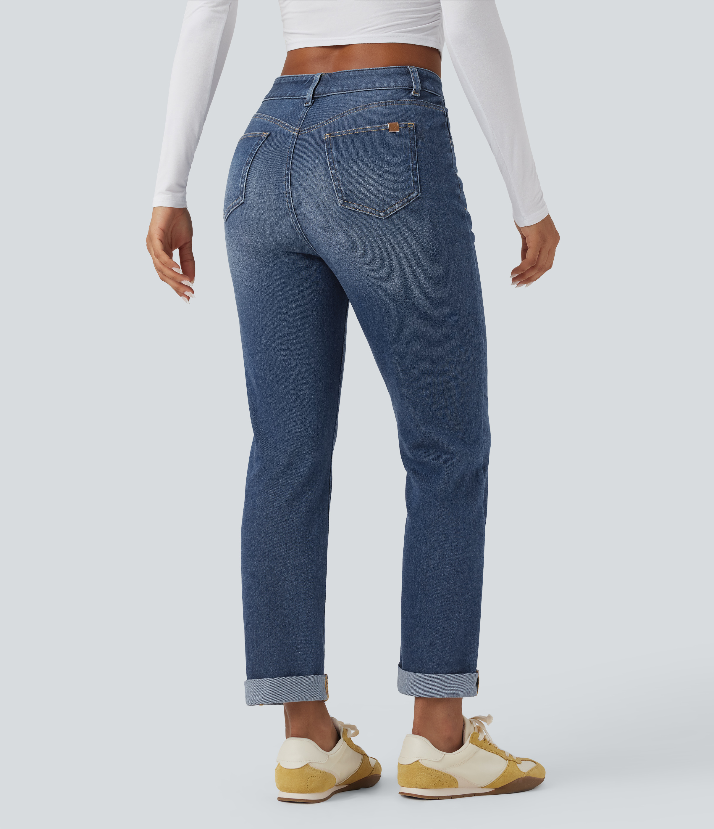 Halara Flex™ High Waisted Rolled Hem Casaul Slim Jeans with Pockets