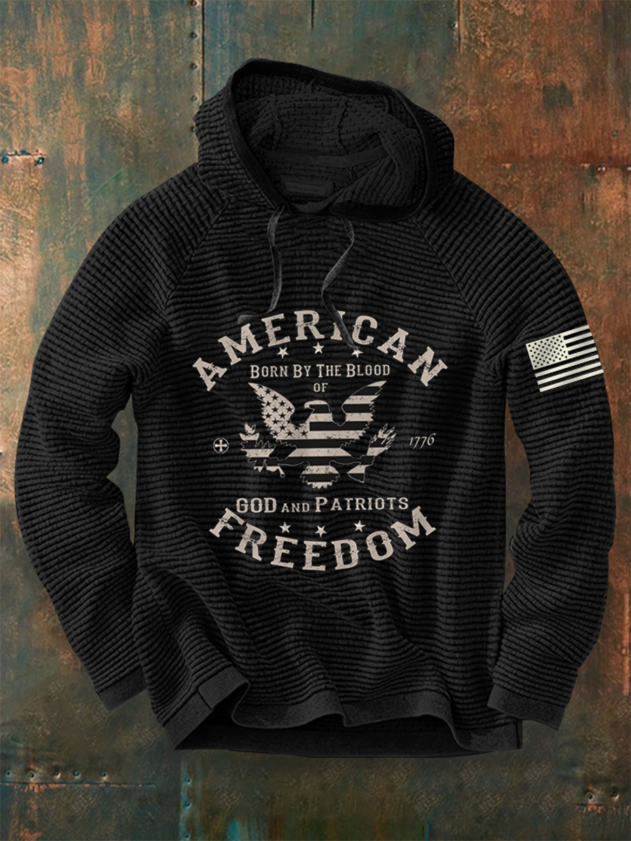 Men's Freedom Born By The Blood Eagle Patriotic Waffle Hoodie