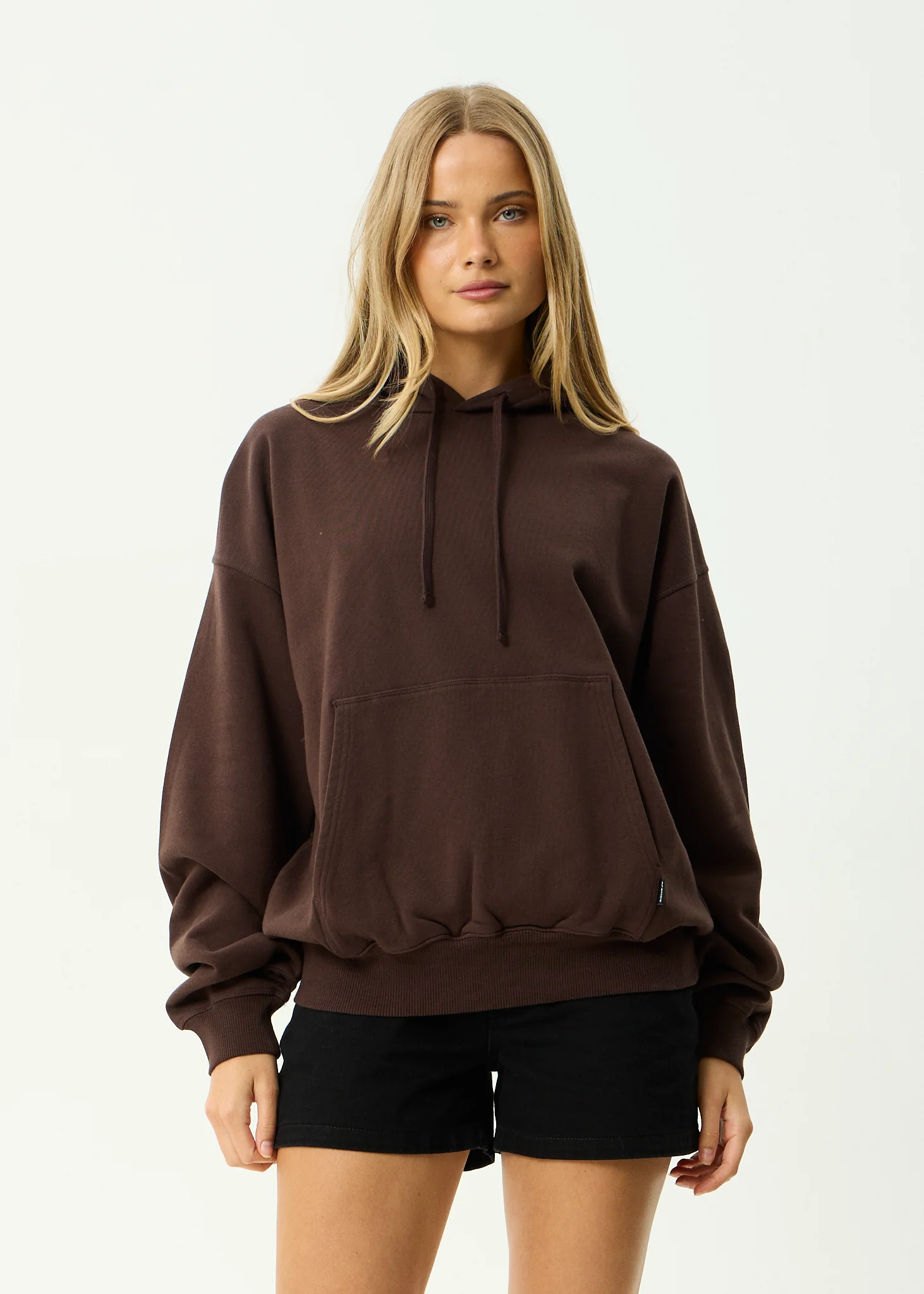 AFENDS Mens Genesis - Boxy Pull On Hood - Washed Coffee