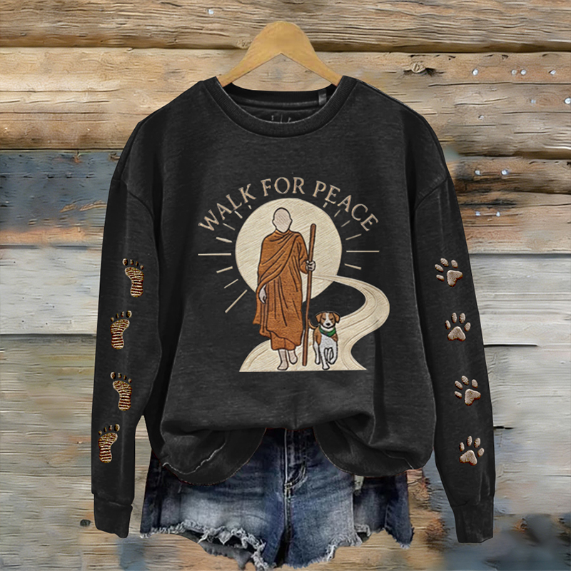 Women's Retro Walk For Peace Monks With Aloka Dog Print Sweatshirt