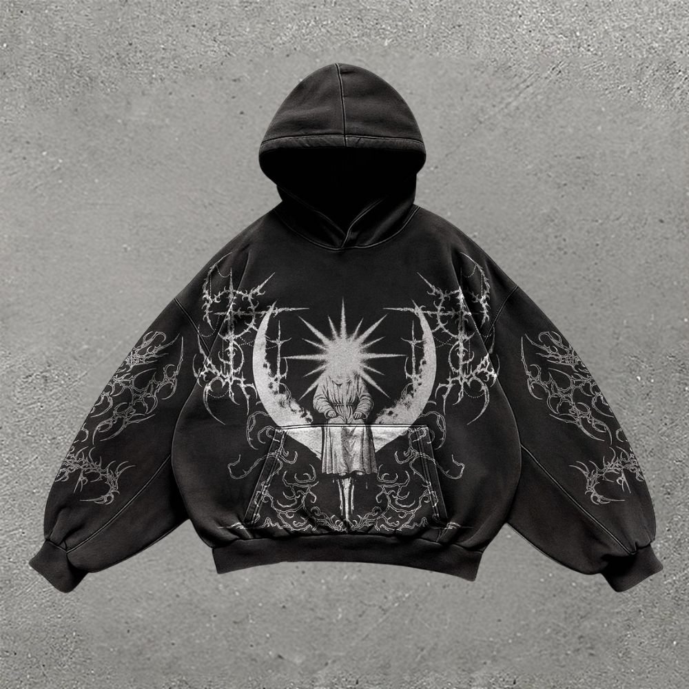 Gothic Moon Goddess & Ornate Print Hoodie