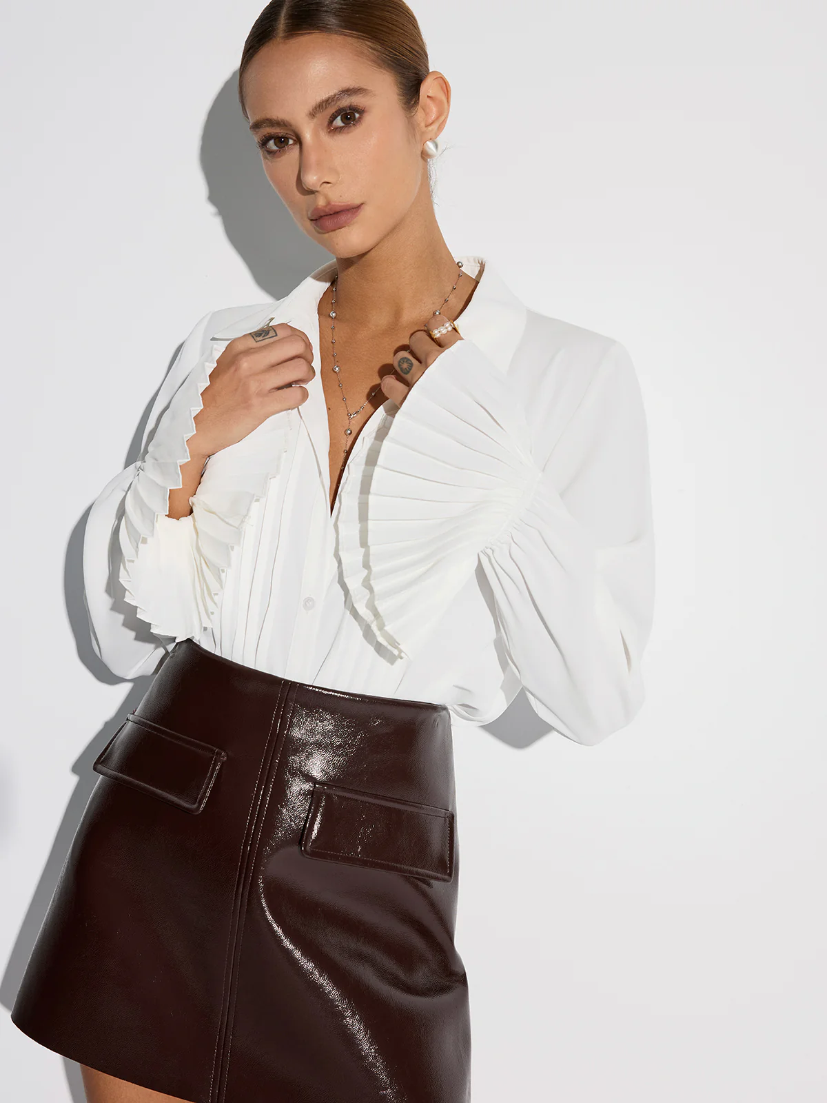 Pleated Bell Sleeve Shirt