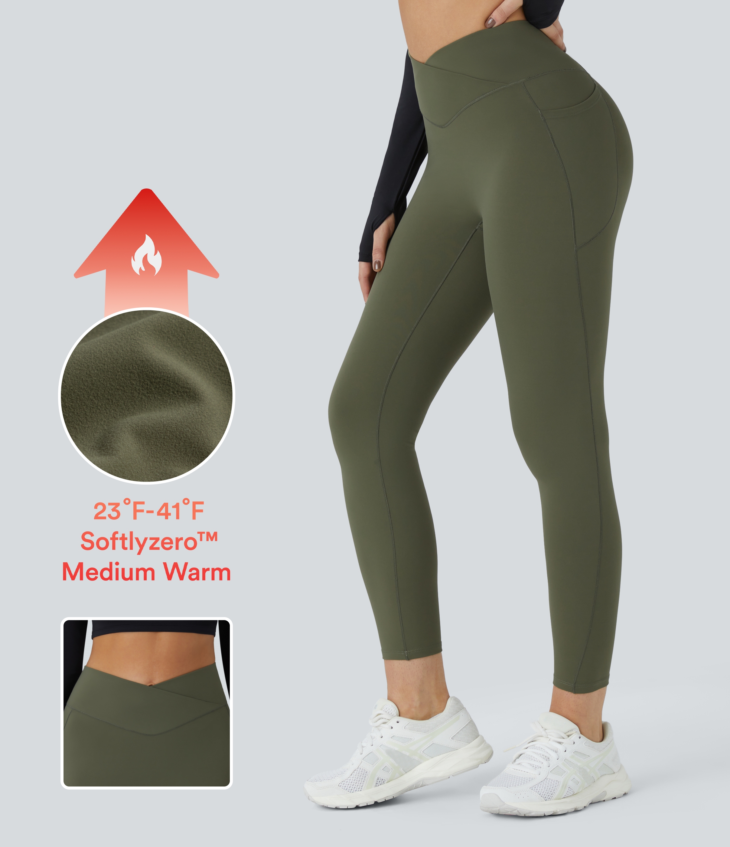 SoftlyZero™ Plush Thermal High Waisted Crossover Pocket Yoga Leggings