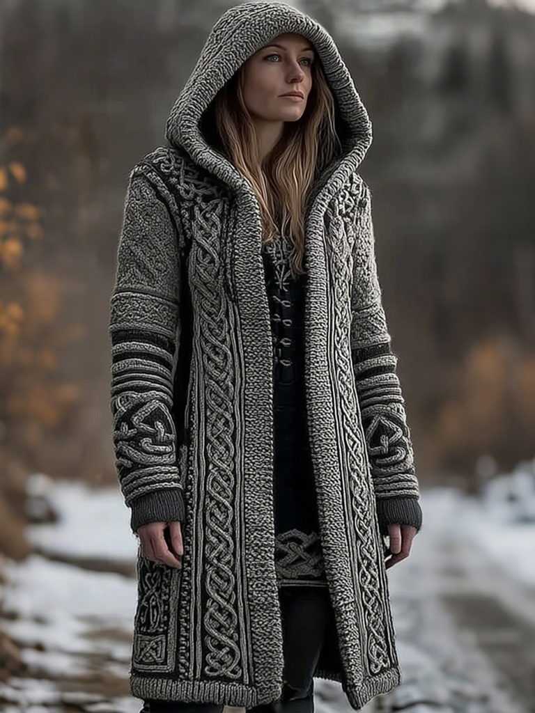 Women's Vintage Viking Celtic Knot Knit Sweater Jacket