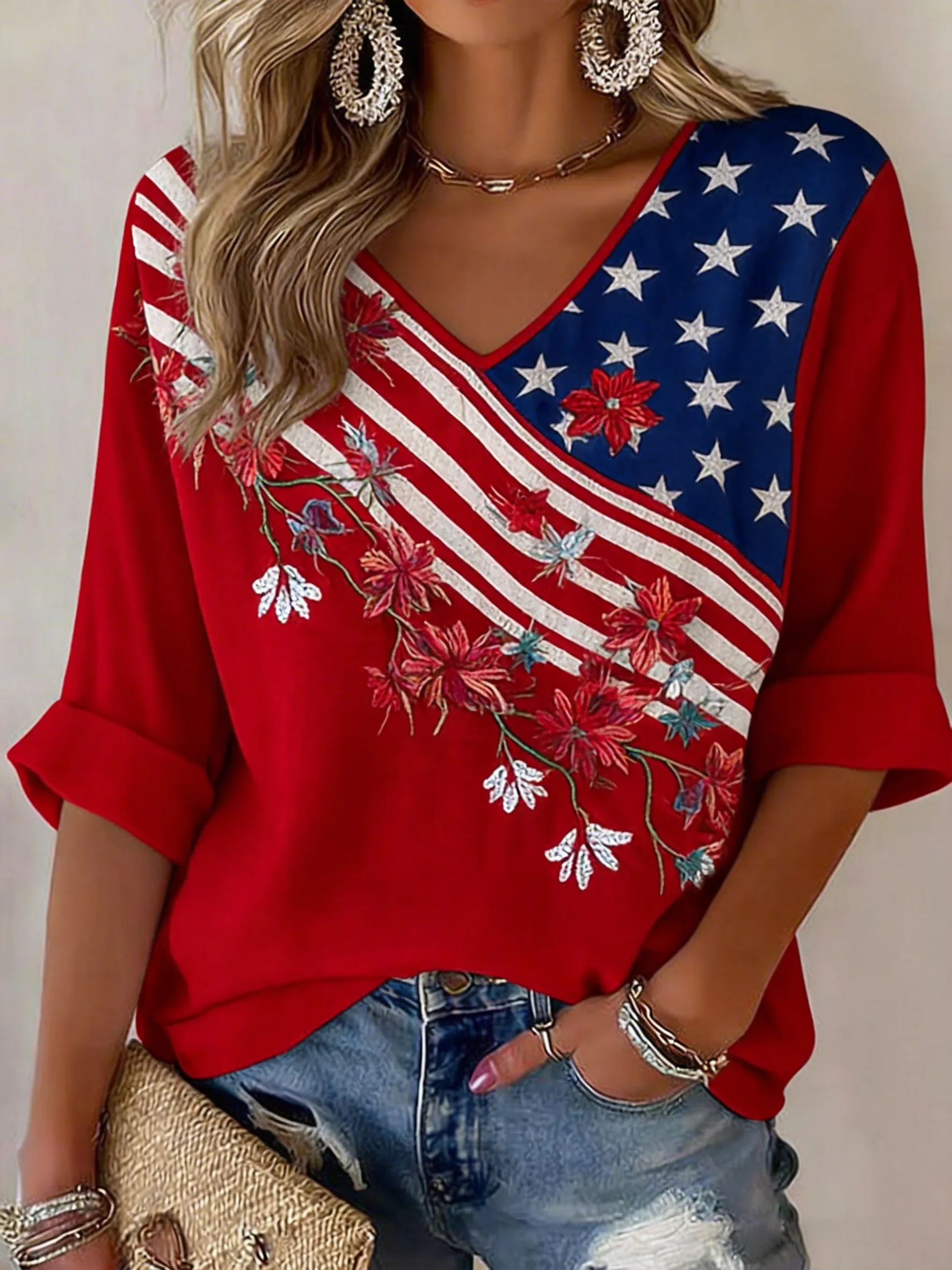 Women's Red Friday V-Neck Top