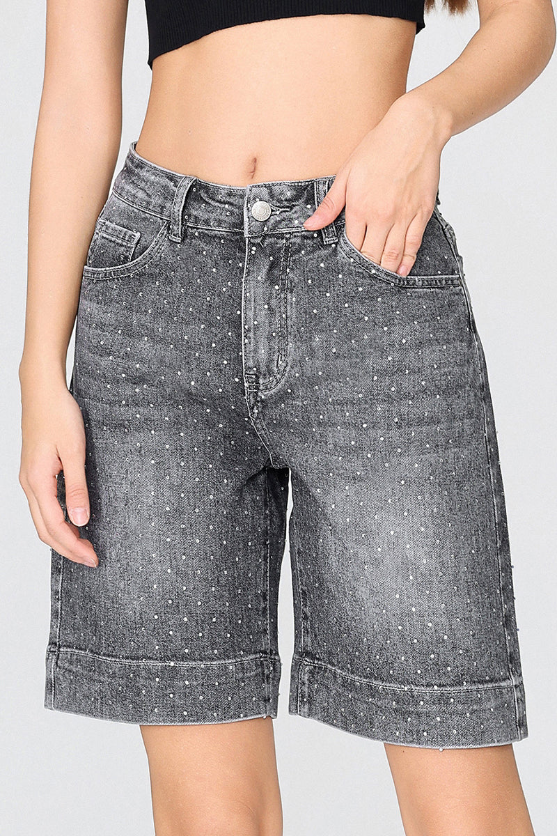 Punk Mid-Rise Loose Straight Ripped Denim Shorts