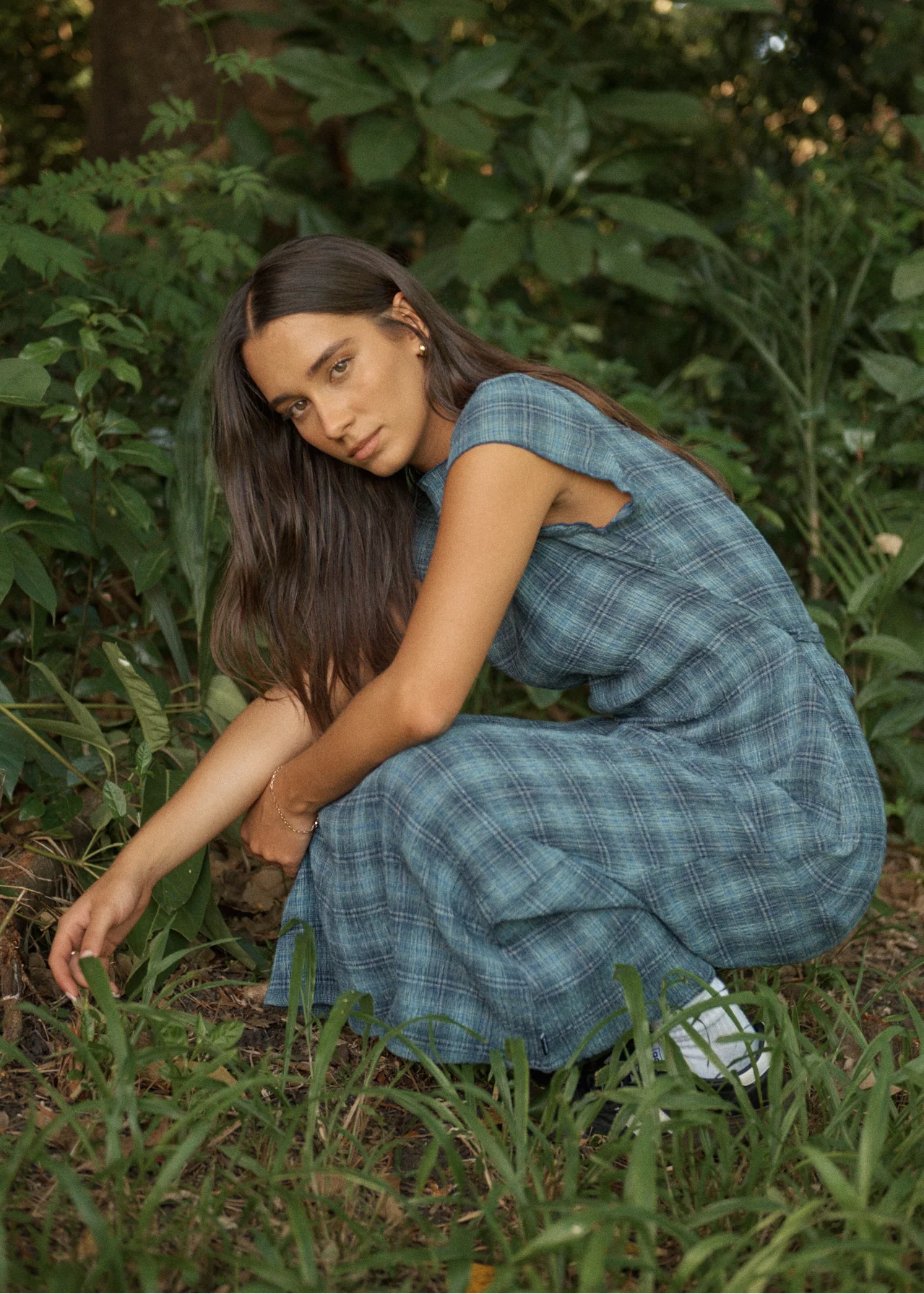 AFENDS Womens Elodie - Seersucker Midi Dress - Navy Check