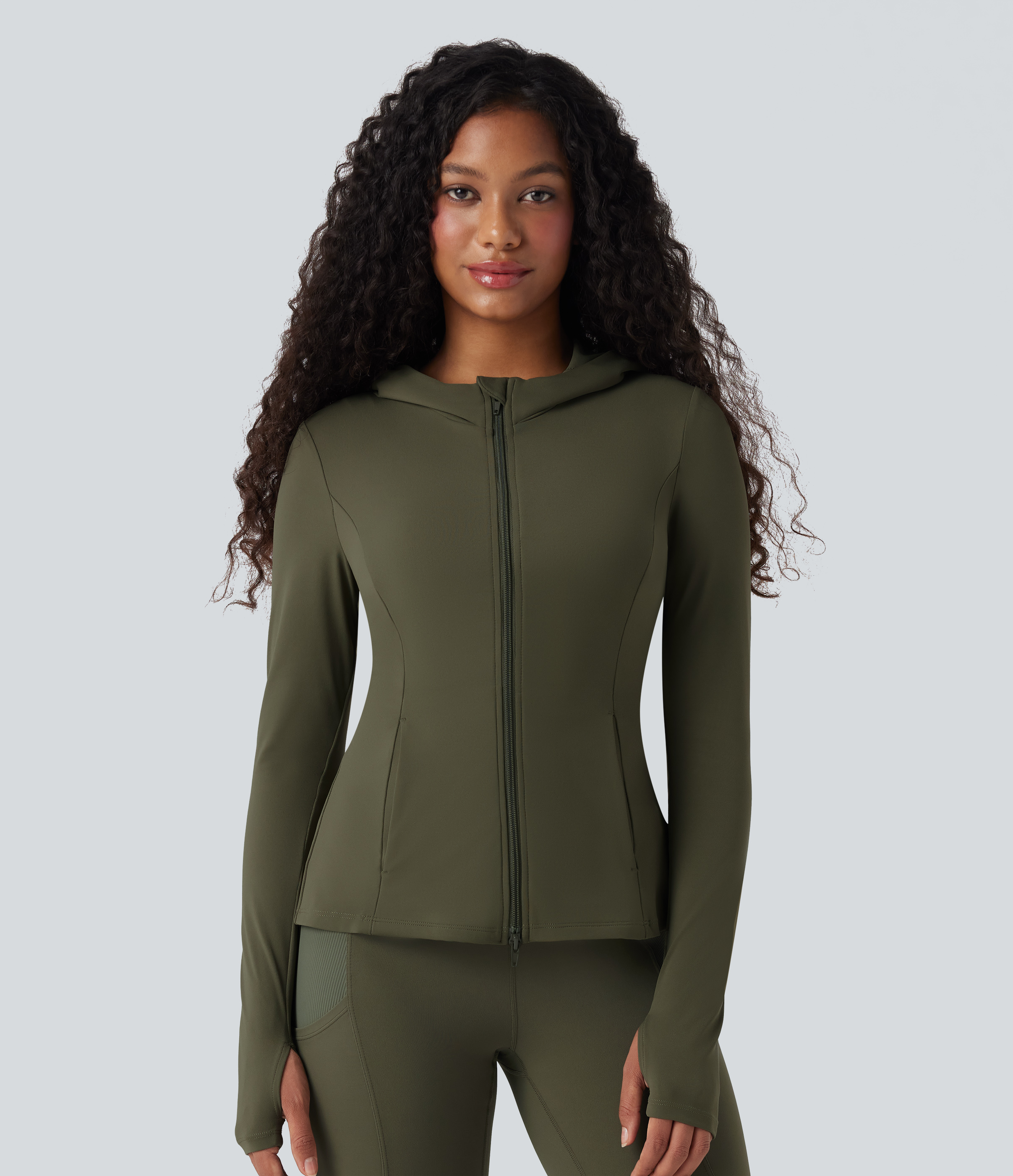 SoftlyZero™ Hooded Long Sleeve Thumb Hole Pleated Jacket with Pockets-UPF50+