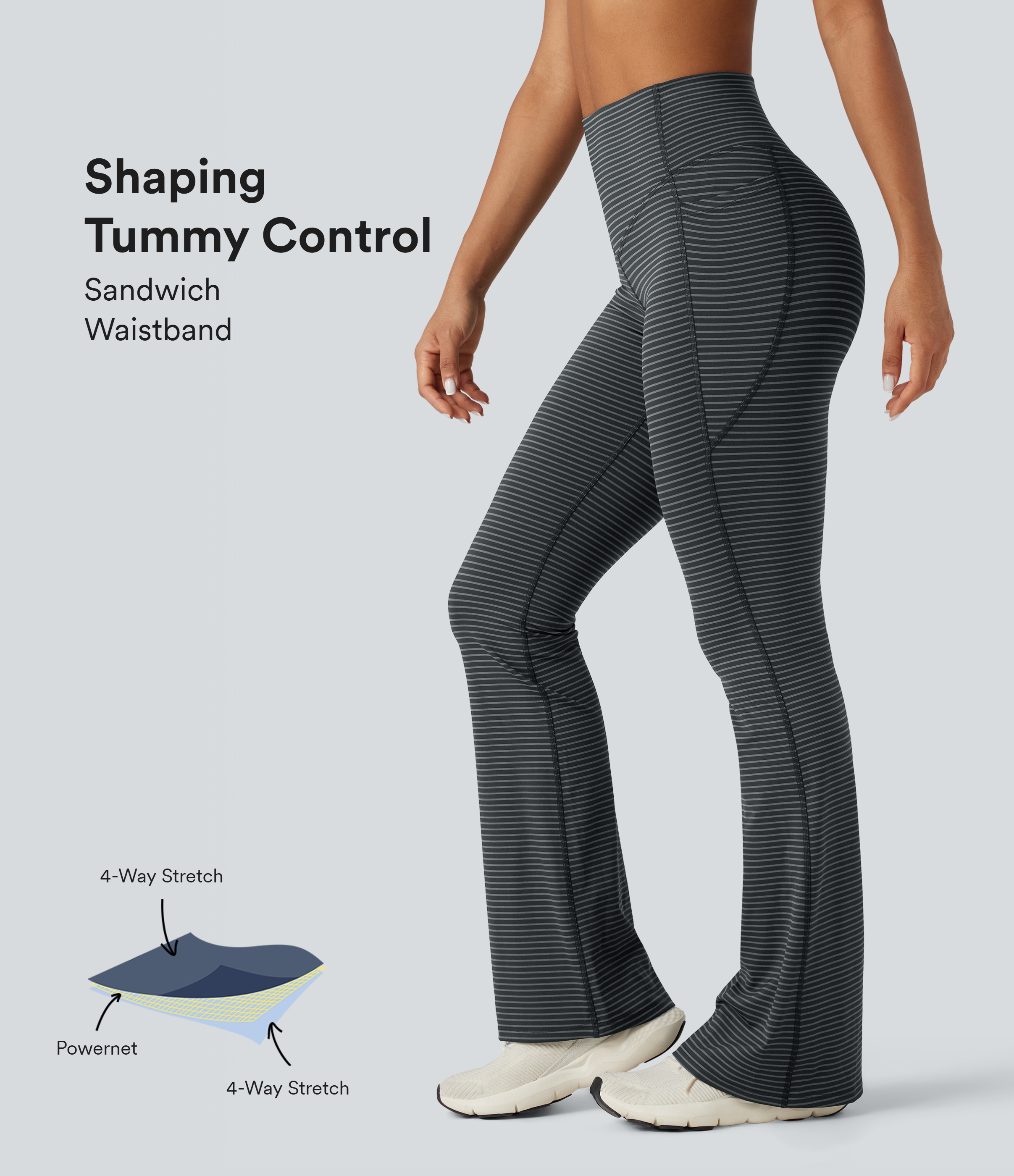 High-waisted Tummy Control Striped Yoga Bootcut Legging with Pockets