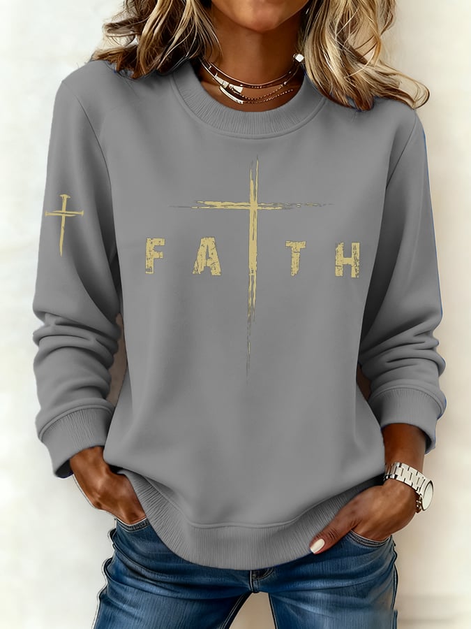 Women'S Faith Cross Print Sweatshirt
