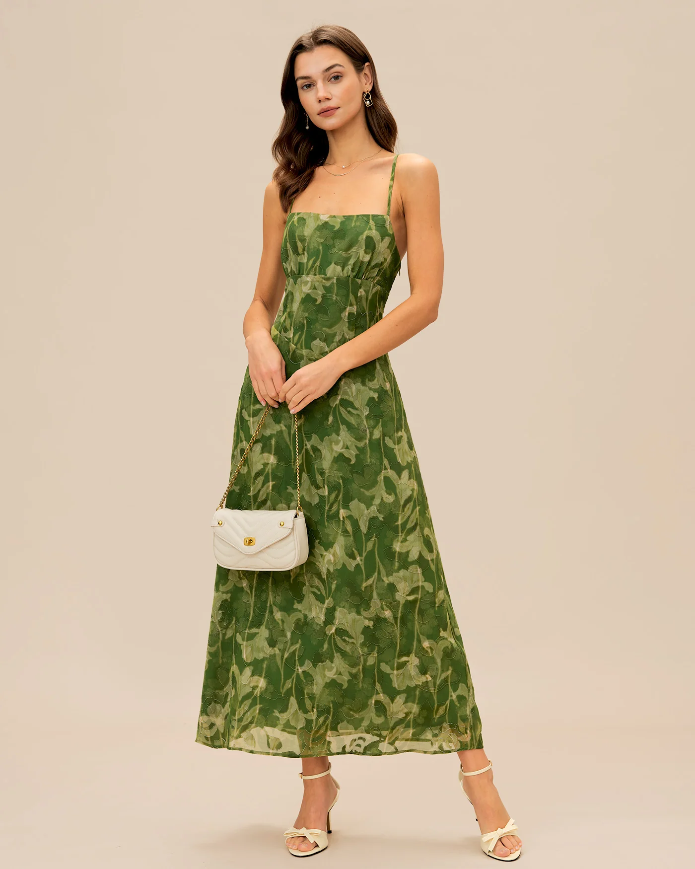 Green Floral X Cross Slip Maxi Dress