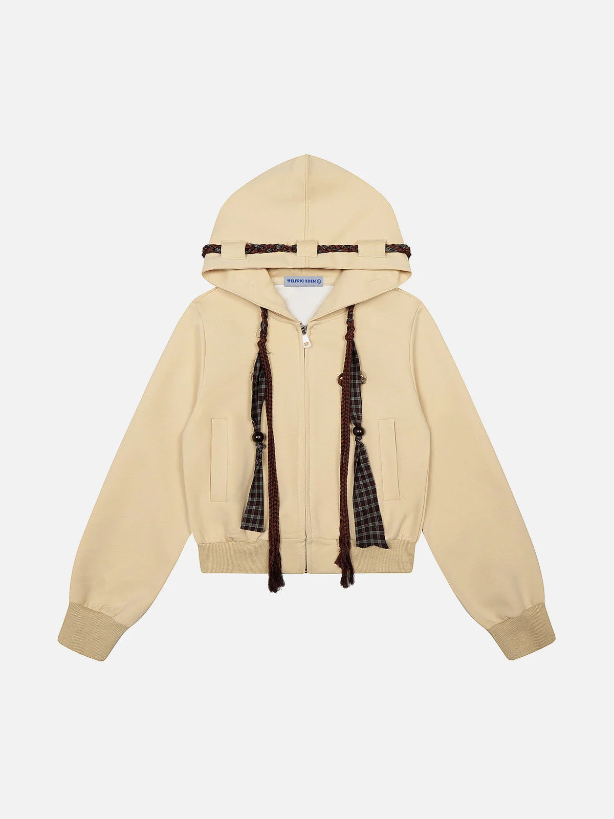 Aelfric Eden Cropped Plaid Rope Zip Up Hoodie