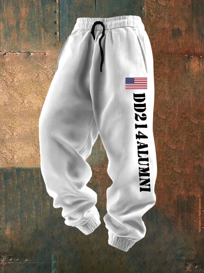 Men's Vintage Veteran Print Textured Casual Loose Sweatpants