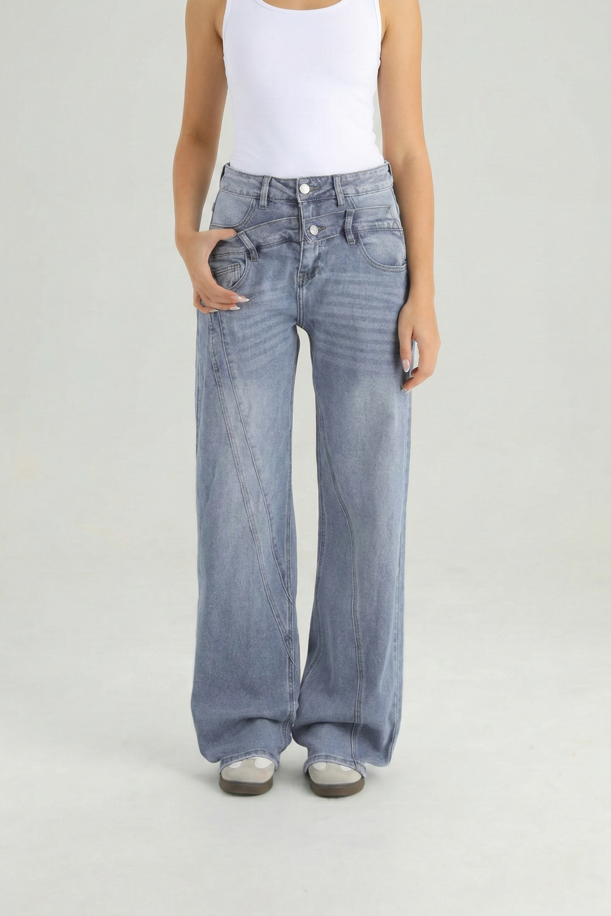 KatchMe Street Style Versatile High Waist Wide Leg Stretch Jeans