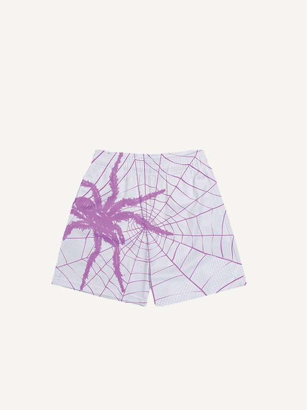 Spider&Web Print Drawstring Waist Shorts