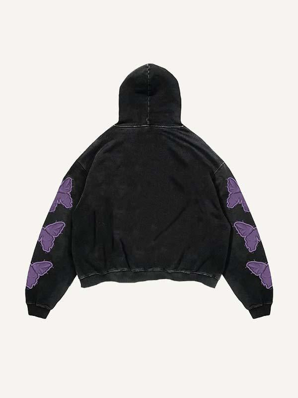 Butterfly Faux Decal Print Slant Pockets Hoodie