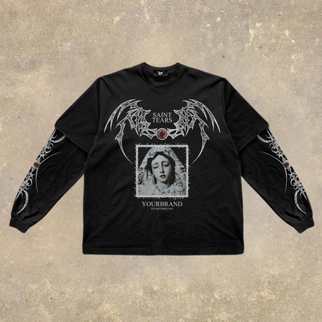 Men's Fake Two Dark Style Print Long Sleeve T-Shirt