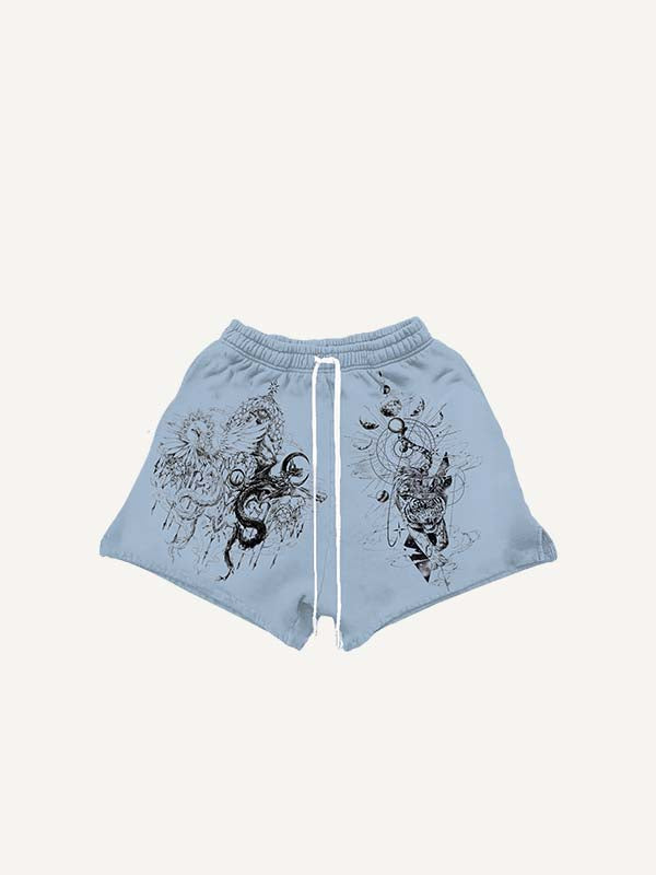 Moon&Eye&Wing&Tiger&Dragon&Graphic Print Drawstring Waist Shorts