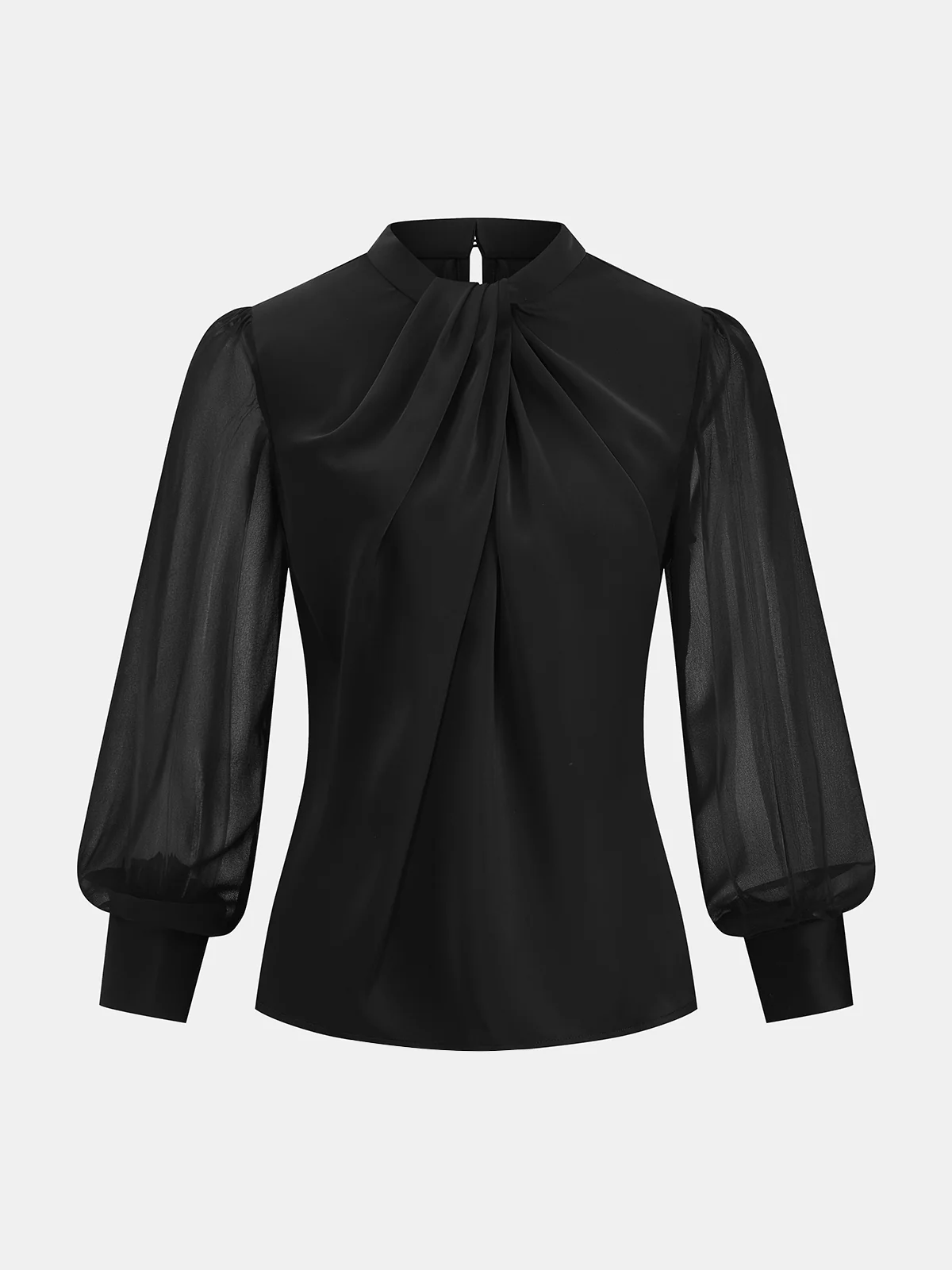 Sheer Sleeve Twist Front Satin Blouse