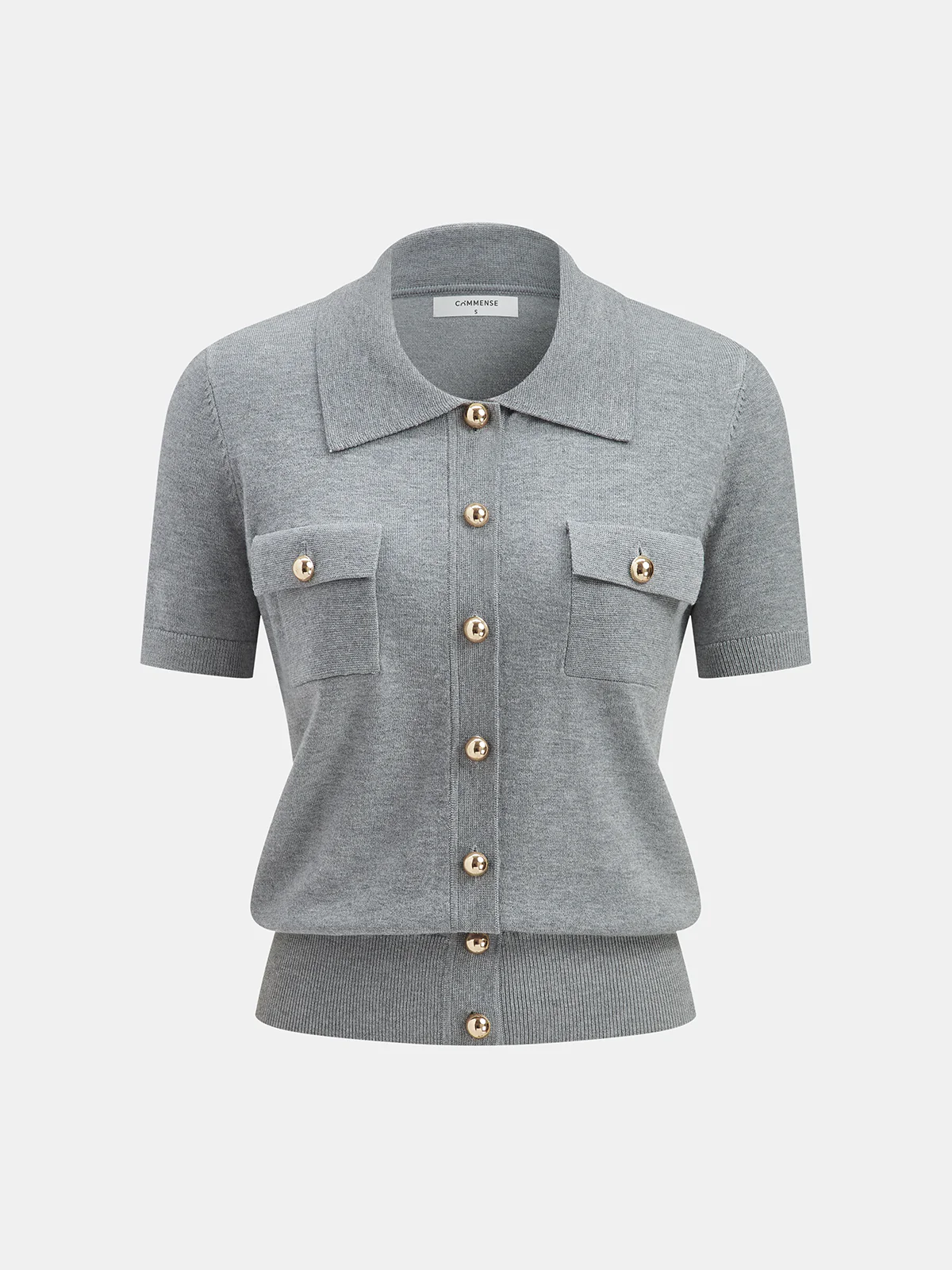 Metal Button Wool-Blend Collared Knit Cardigan