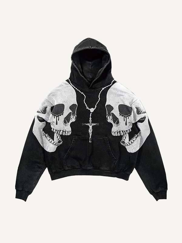 Skull&Jesus&Cross Print Slant Pockets Hoodie