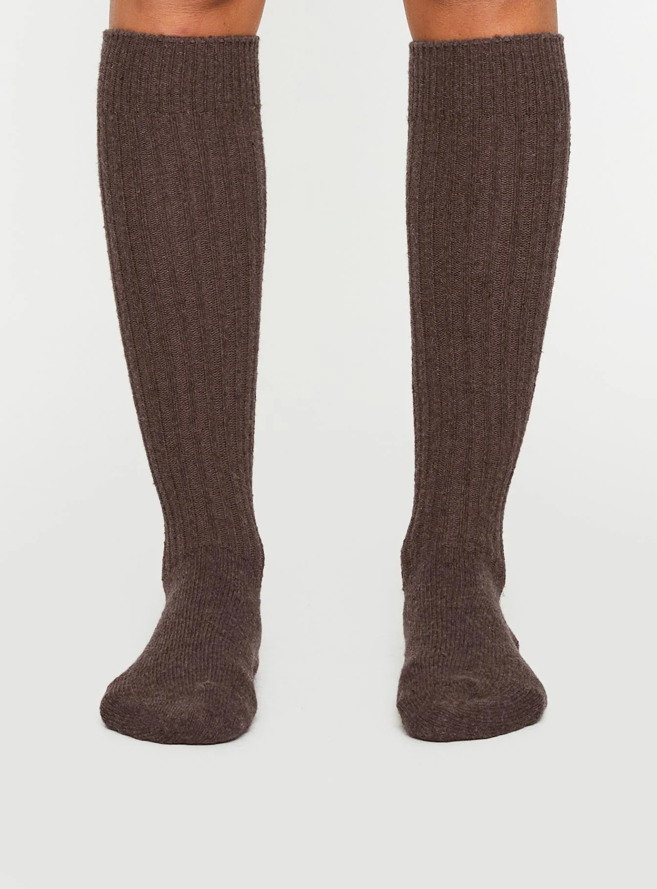 Boderline High Knee Ribbed Socks Chocolate