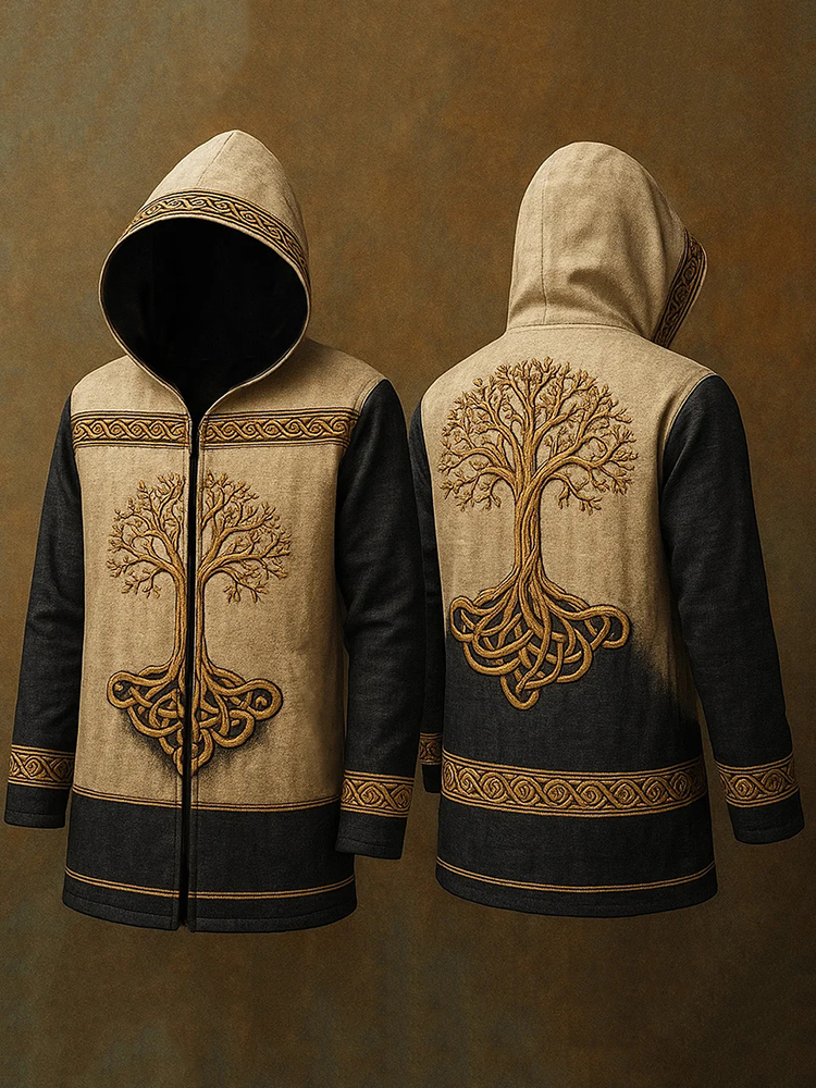 Men's Viking Knot Life Of Tree Vintage Nordic Hooded Jacket