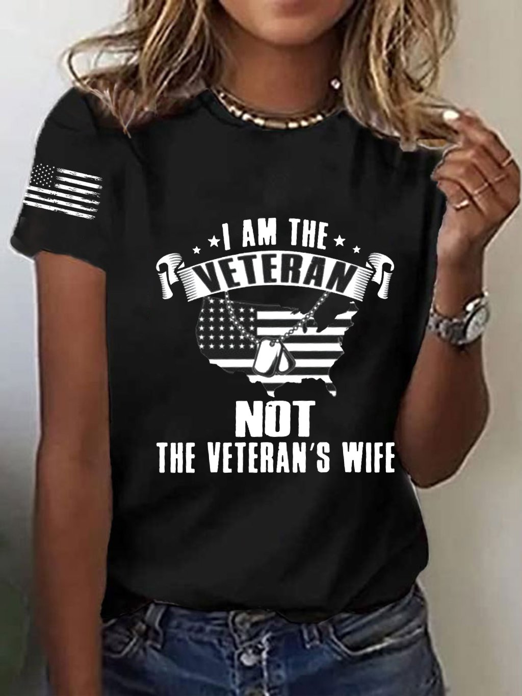 Women's I Am The Veteran Not The Veteran's Wife Printed T-Shirt