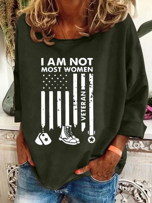 Women's I'M Not Most Women Veteran Print Casual Long Sleeve Sweatshirt