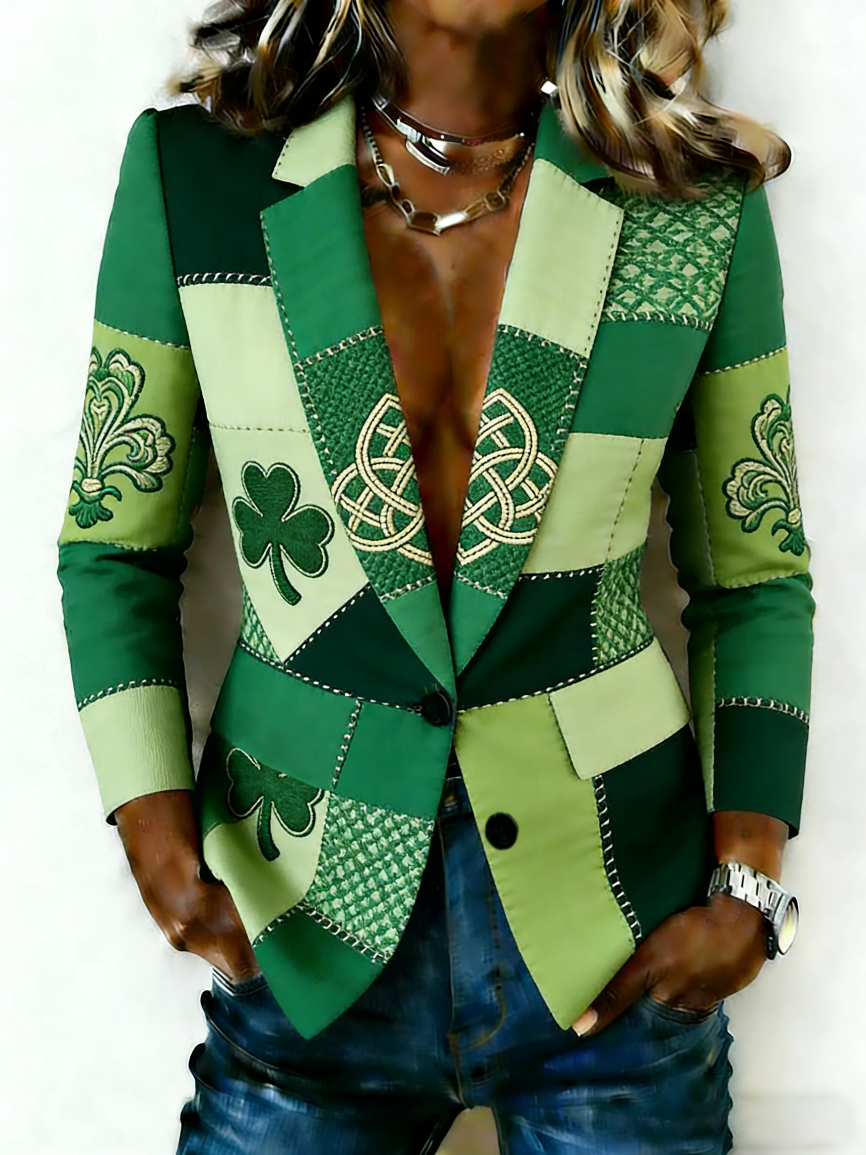 Women's Retro St. Patrick's Day Print Blazer