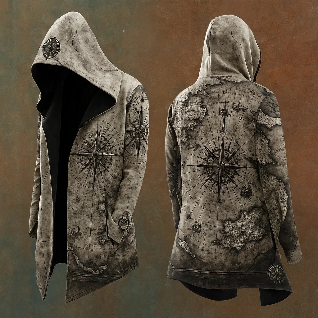 Men's Viking Mythology Compass Totem Hooded Jacket