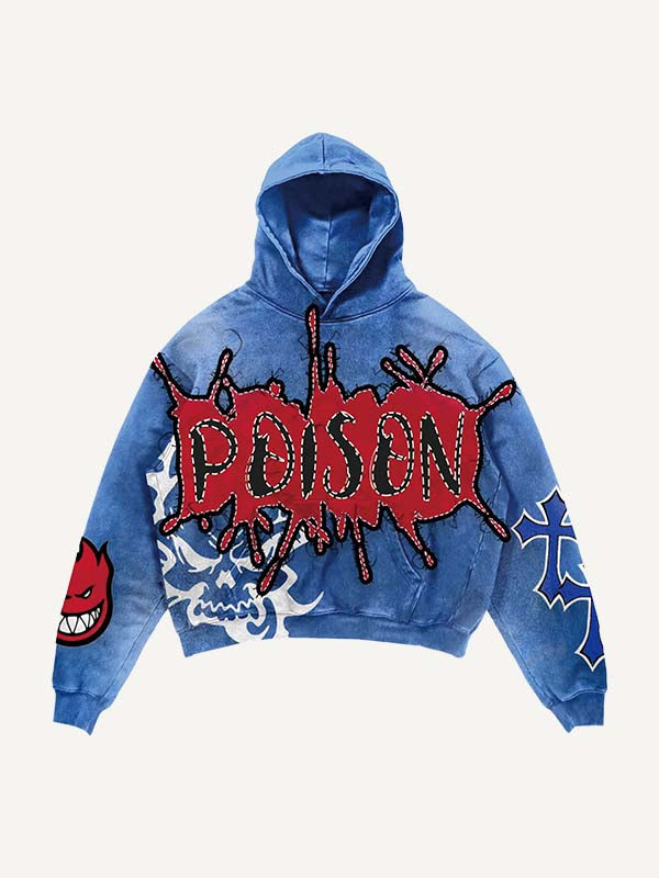 Fire&Cross&Letter&Scorpion Print Slant Pockets Hoodie