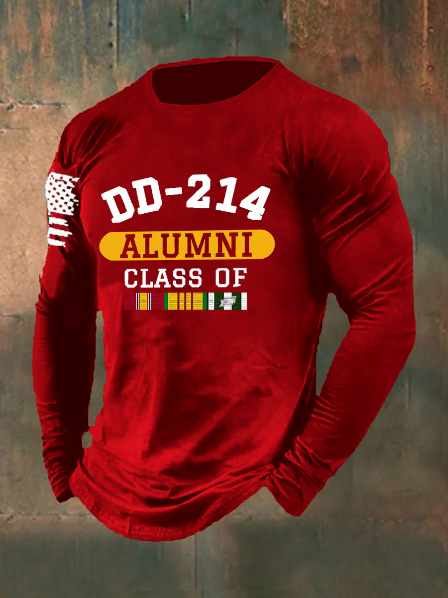 DD-214 Veteran Alumni Printed Long Sleeve Cotton T-Shirt