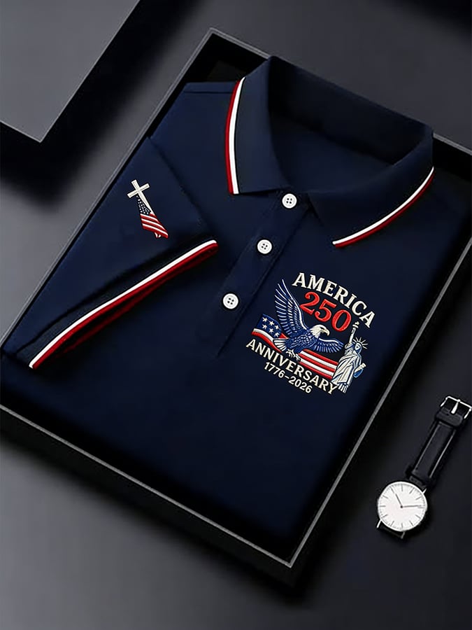 Men's Retro 250th Anniversary of the United States Independence Day Cross Print Polo Shirt