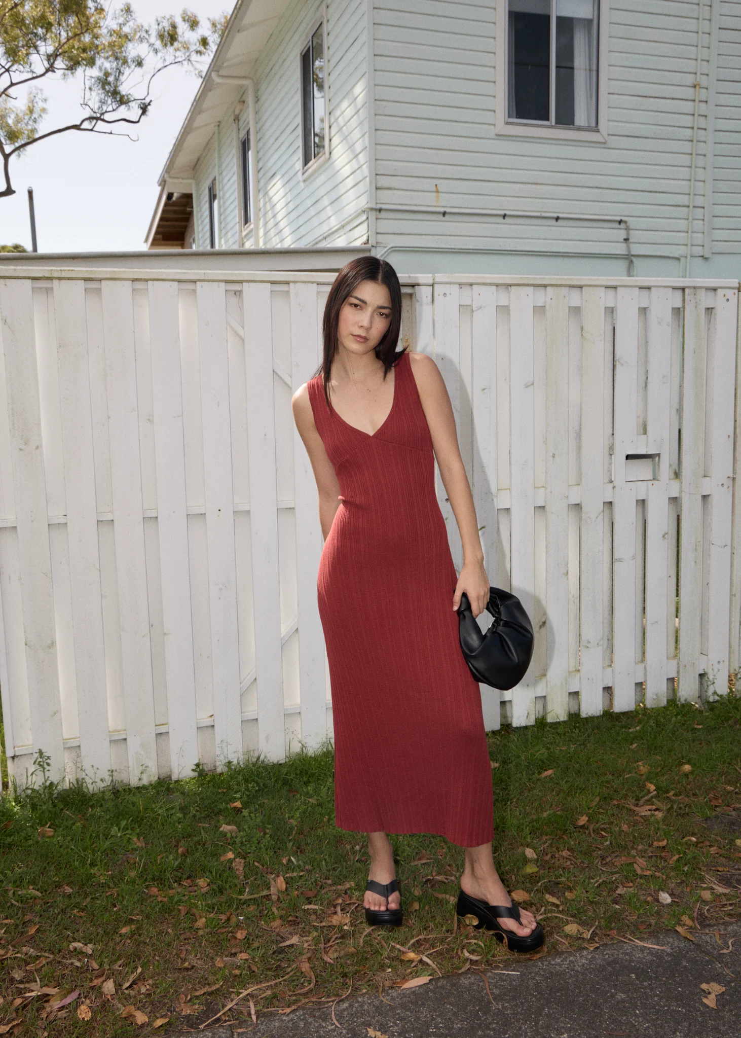 AFENDS Womens Iris - Knit Midi Dress - Red Rum