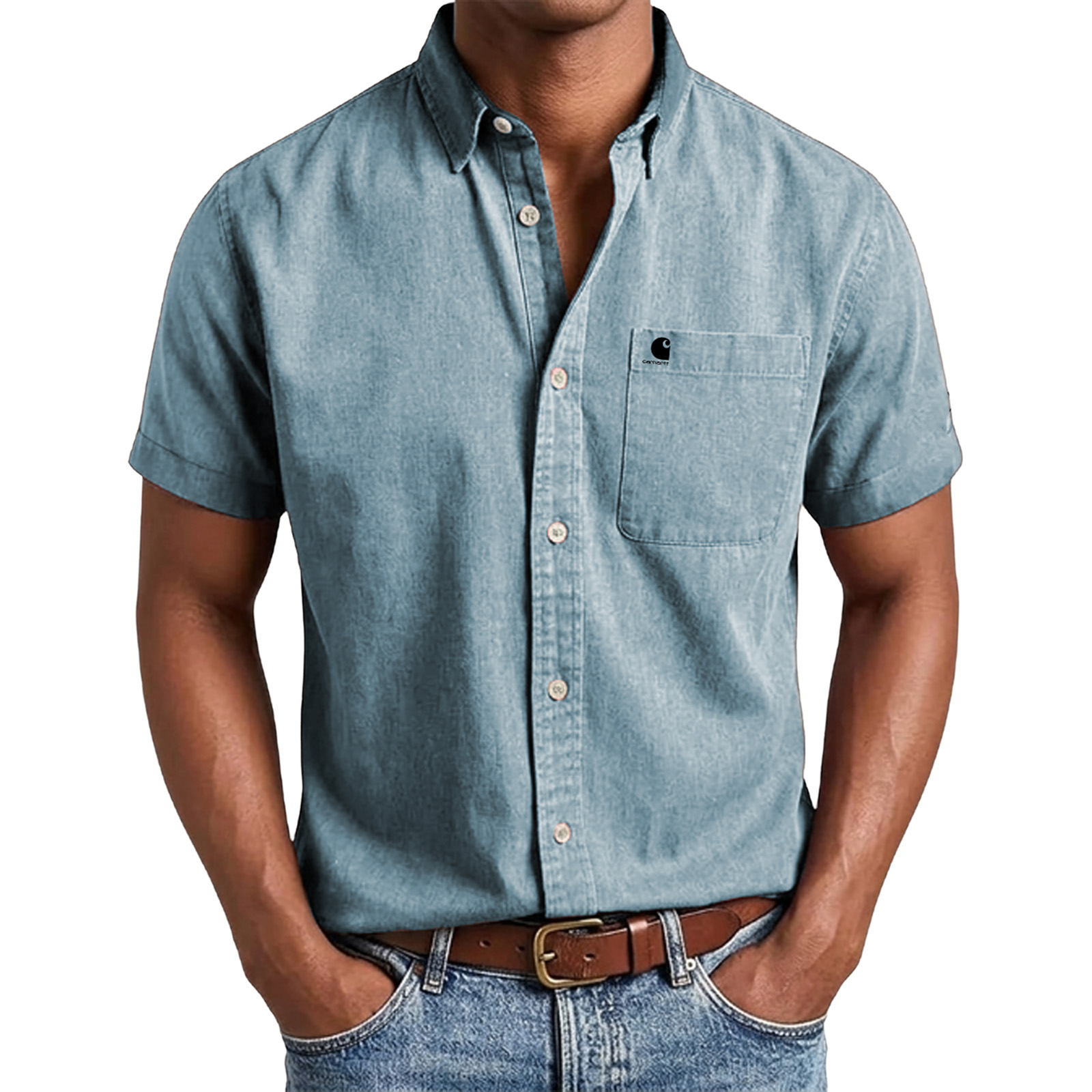 Men's Shirt Casual Shirt Button Up Shirt White Pink Red Sky Blue Green Short