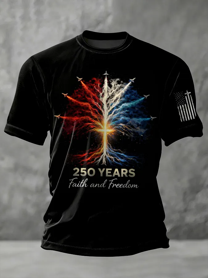 Men's Casual Crew Neck Short-Sleeve T-Shirt with USA 250th Anniversary Print