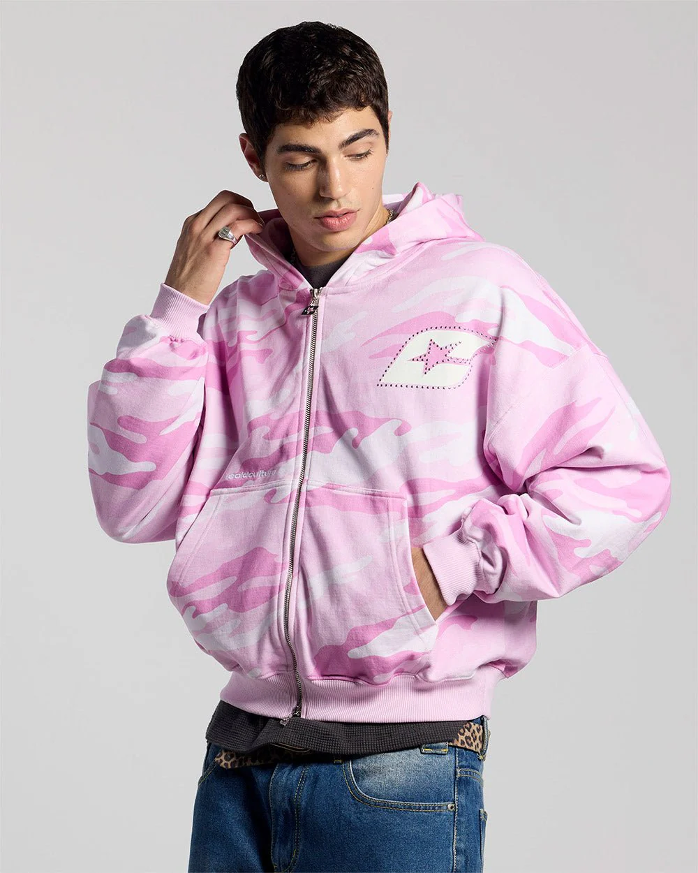 CAMO ZIP HOODIE PINK