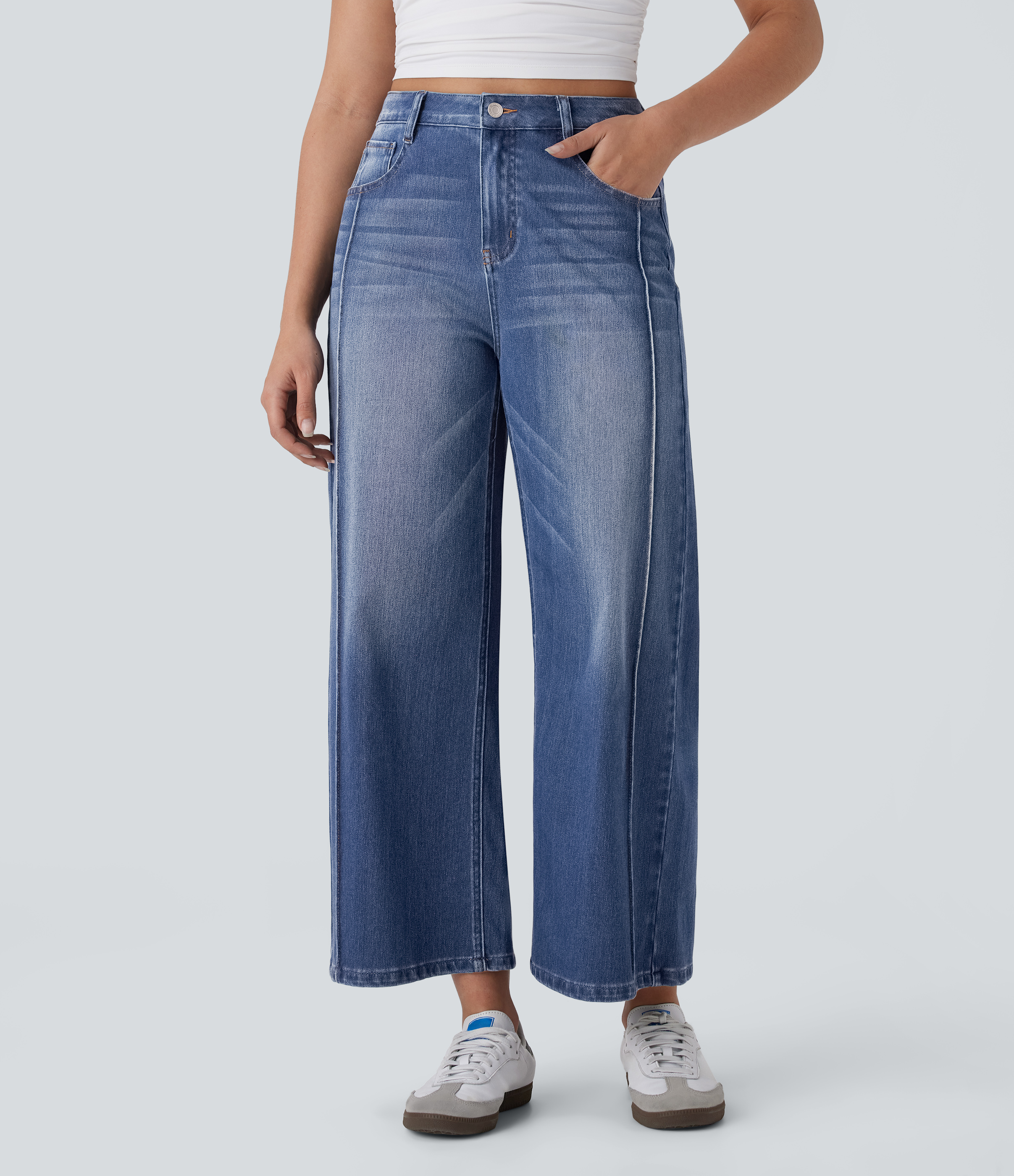 Halara Flex™ High Waisted Pockets Washed Casual Baggy Jeans