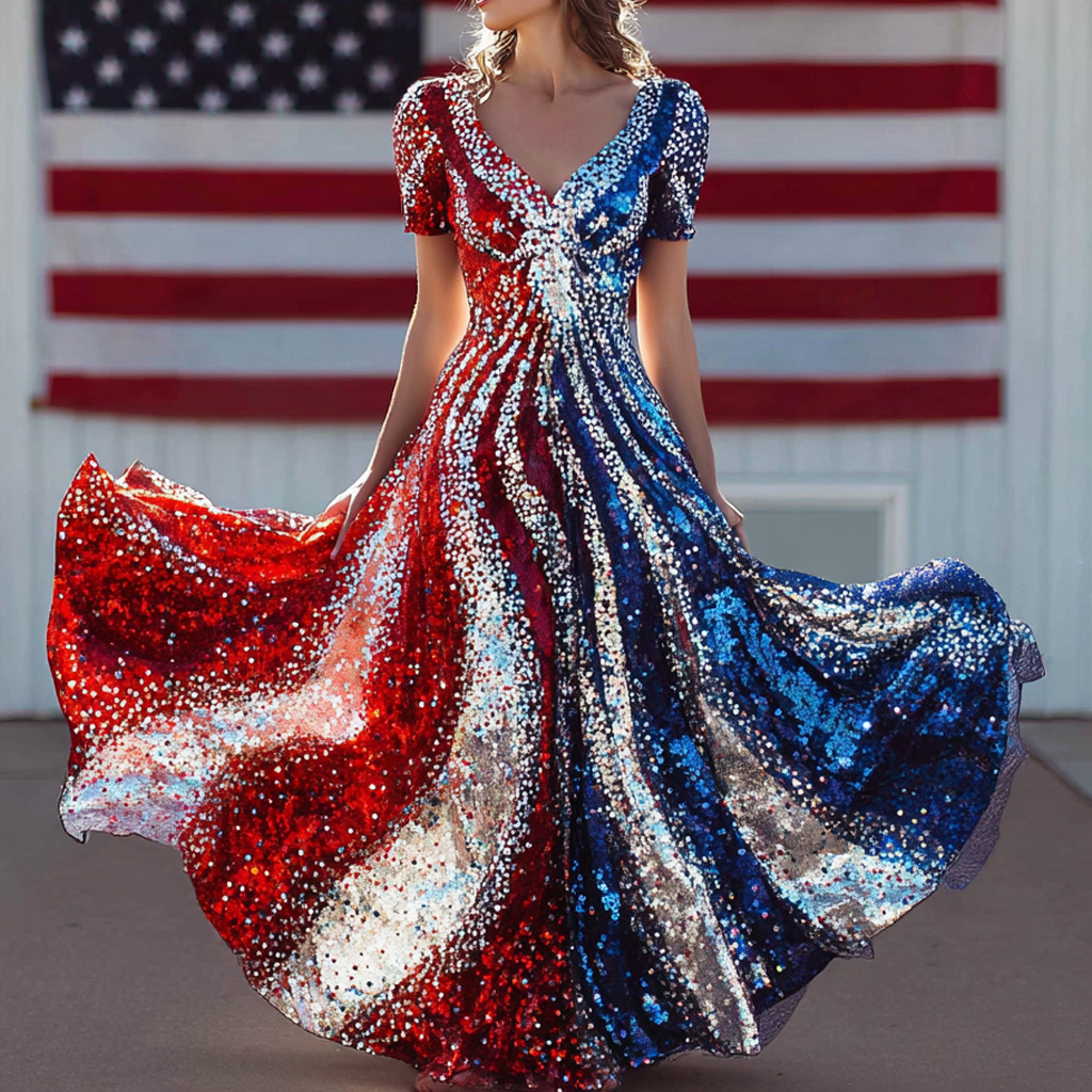 US 250th Anniversary Art Print Short-Sleeve Casual Dress